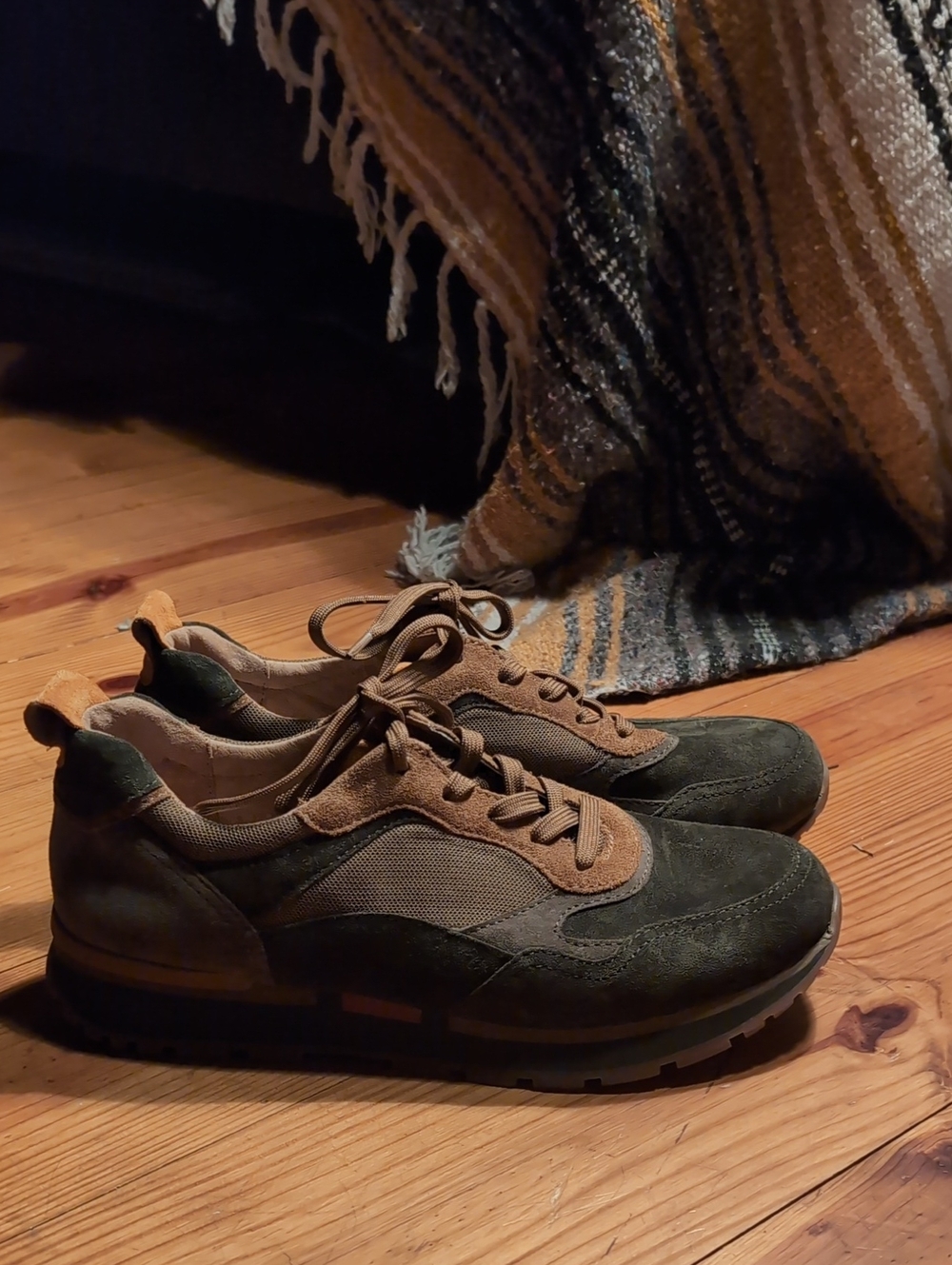 Gabor Casual Suede and Mesh Sneaker in Olive Green and Tan - Picture 1 of 3
